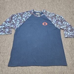 GI Joe Shirt Mens Large Blue Camo 3/4 Sleeve Raglan Cobra Graphic Tee Nostalgia